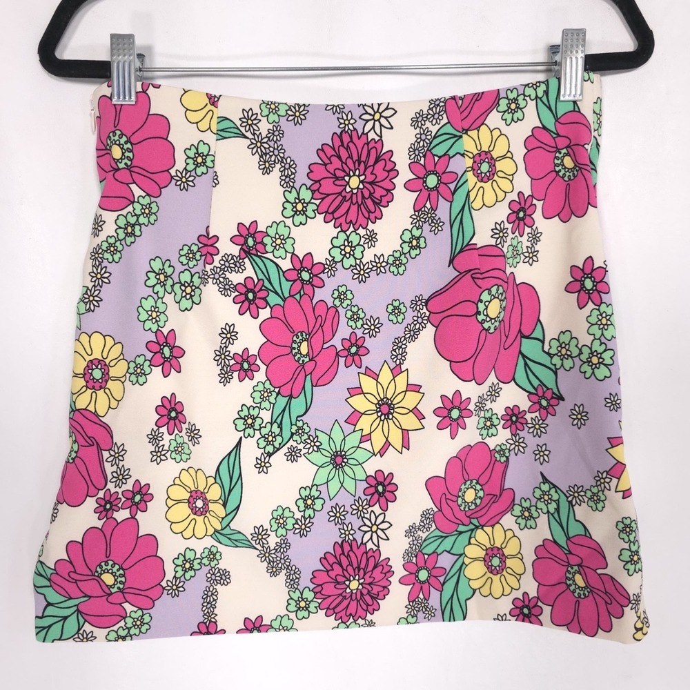 ZARA New Floral Mini Skirt MEDIUM Multicolor Stretch Women’s 8342/008 ROMANIA - Picture 8 of 16